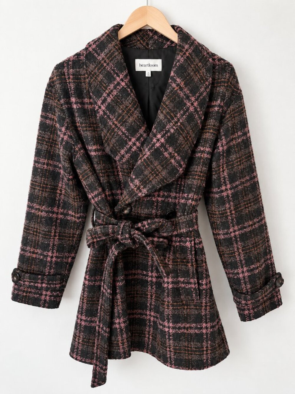 Heartloom Plaid Wrap Peacoat Belted Wool-Look Coat M